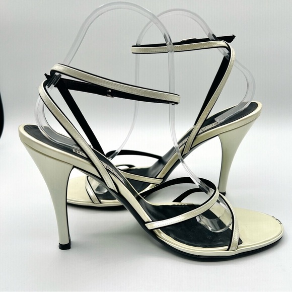 CASADEI LEATHER CREAM HEELS STRAPPY SANDALS ANKLE SHOES MADE IN ITALY WOMAN 9 - Picture 8 of 15